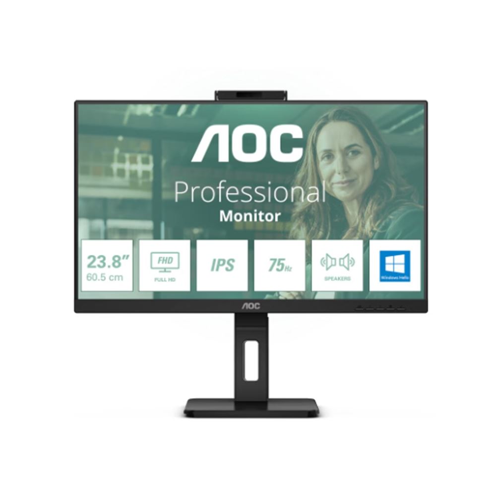 23.8 Aoc 24p3cw Ips 4ms 75mhz 1xhdmı 1xdp Usb Type-c Rj45 Fhd 1920x1080 Webcam Hoparlör Çerçevesiz Pıvot Vesa Siyah