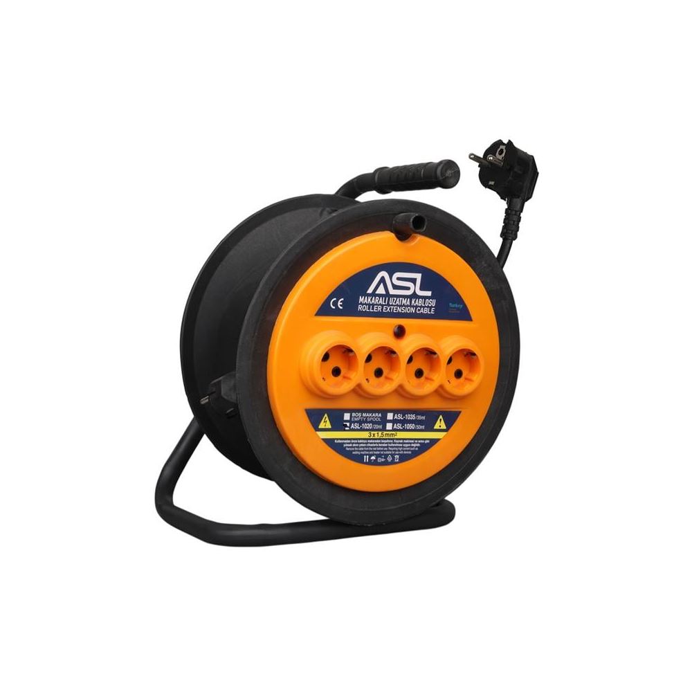 Asl Asl-1020 20 Metre 4 Priz Girişli Makarali Uzatma Kablosu 3000w 3X1.5mm