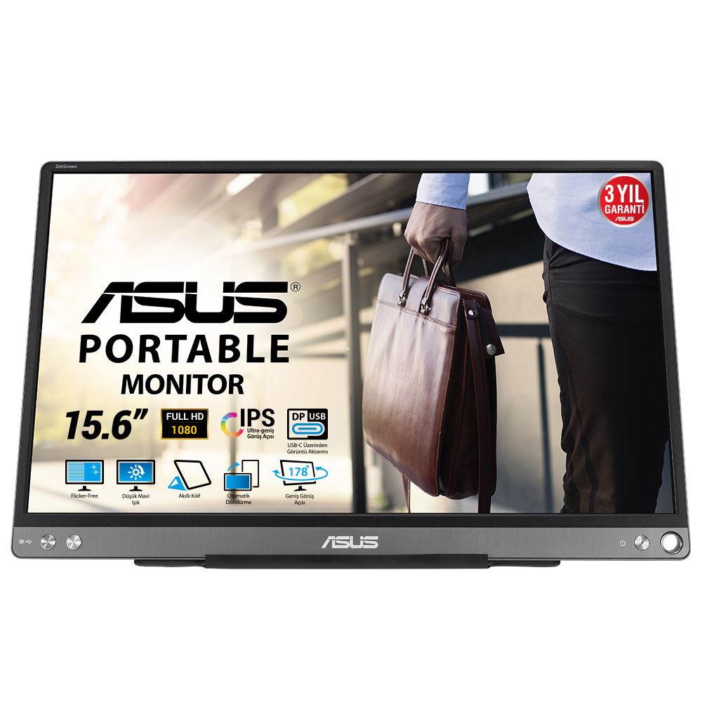 Asus Zenscreen Mb16ace 15.6 Ips 1920x1080 5ms 60hz 220cd Usb-C 3yıl Mat Ekran   Usb-C To A Adaptor  Düşük Mavi Işık Taşınabilir Usb Monıtor