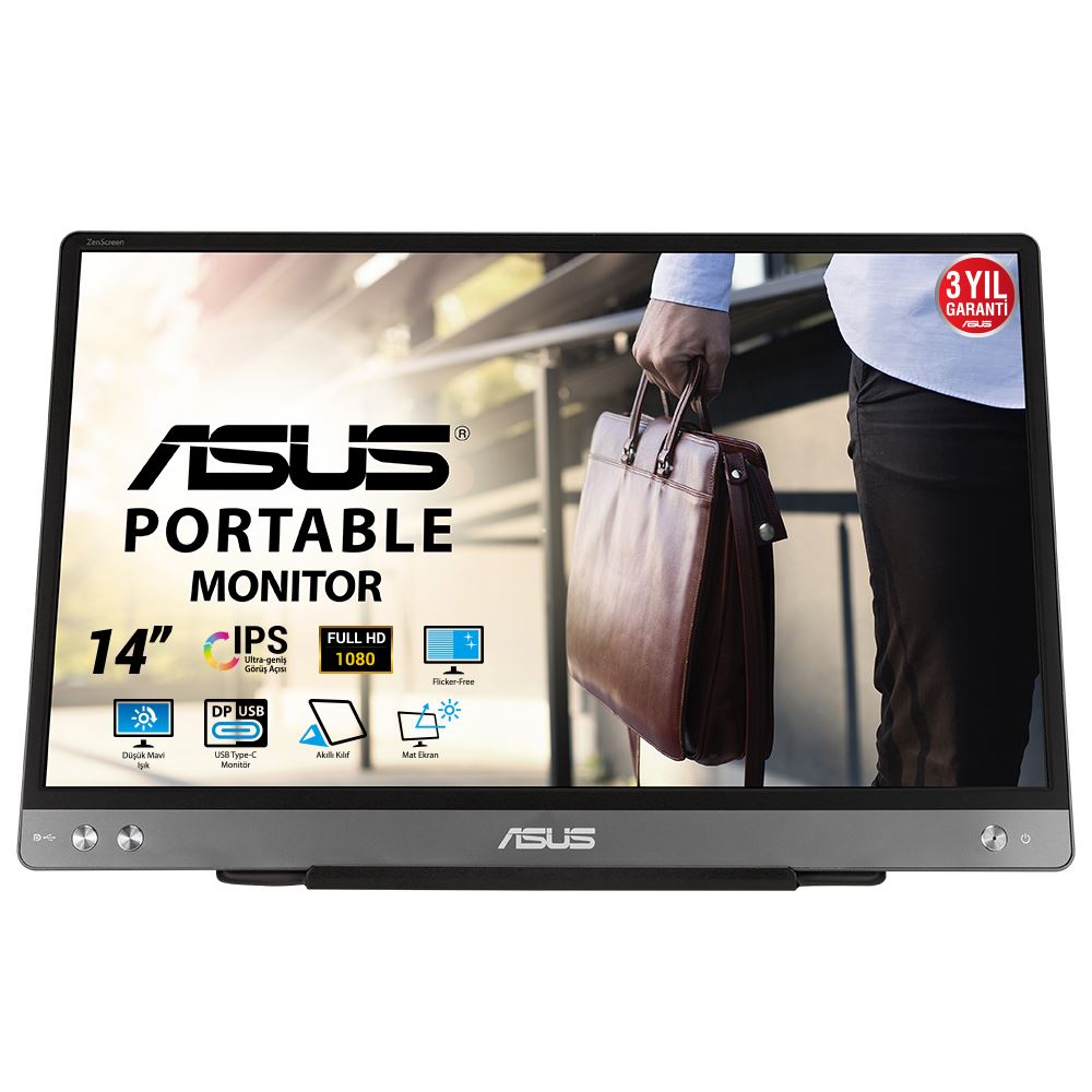 Asus Zenscreen Mb14ac 14 Ips 1920x1080 5ms 60hz 250cd Usb-C 3yıl Mat Ekran  Usb-C To A Adaptor  Düşük Mavi Işık Taşınabilir Usb Monıtor