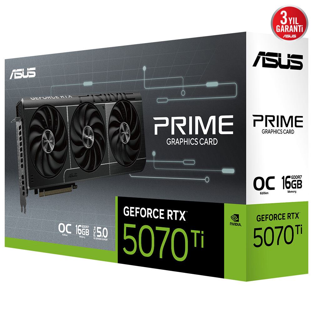 ASUS VGA PRIME-RTX5070TI-O16G-NVIDIA-GEFORCE-RTX 5070 TI-16GB GDDR7-256bit--OC-2xHDMI-3xDP-DLSS4 EKRAN KARTI