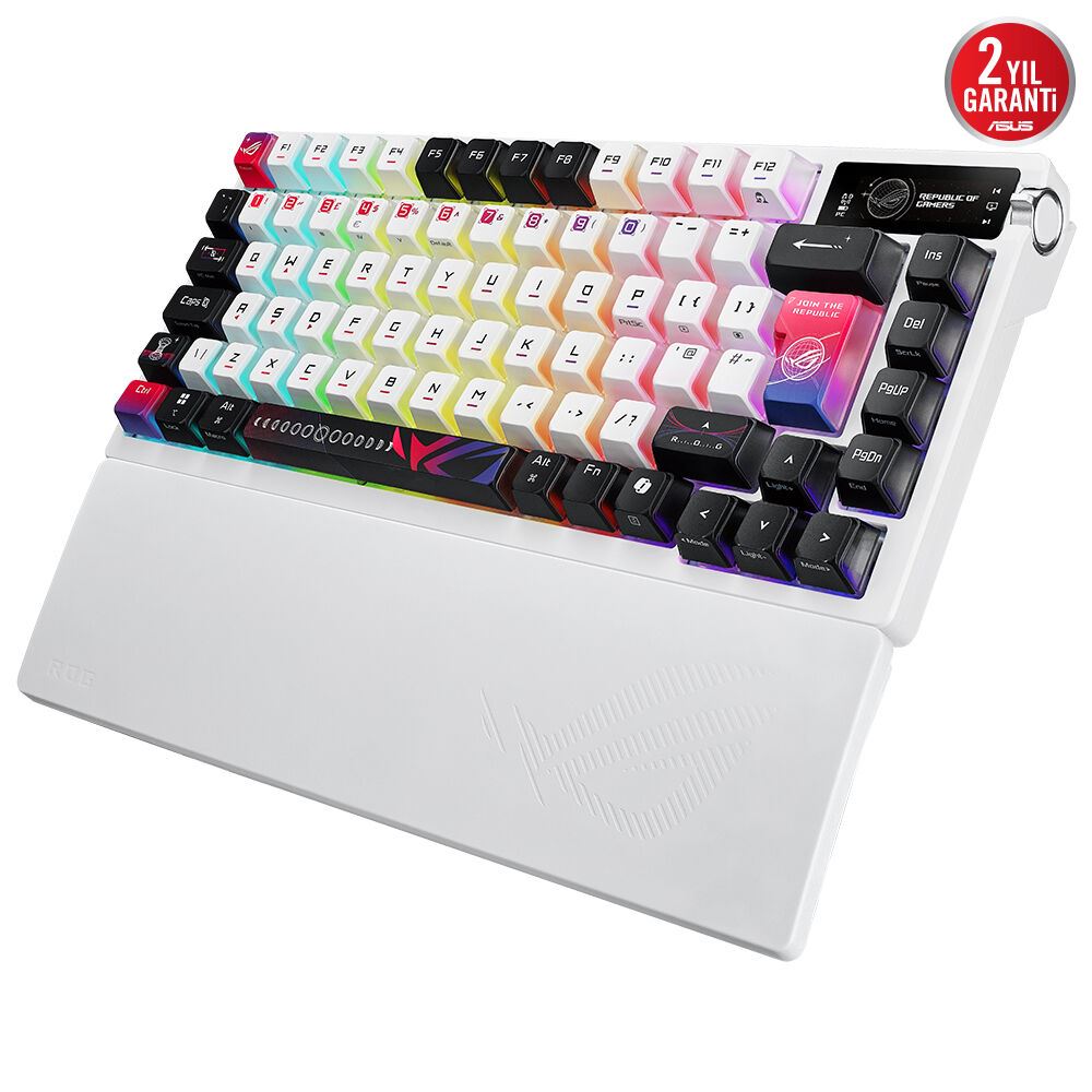 Asus M704 Rog Azoth X %75 Özel Oyuncu Klavyesi – Değiştirilebilir Rog Nx Mekanik Anahtarlar, 3 Modlu Bağlantı (2.4 Ghz Speednova), Oled Ekran, 3 Yönlü Kontrol Düğmesi, Bilek Desteği, 3 Eğim Açısı, Mac Uyumluluğu Türkçe