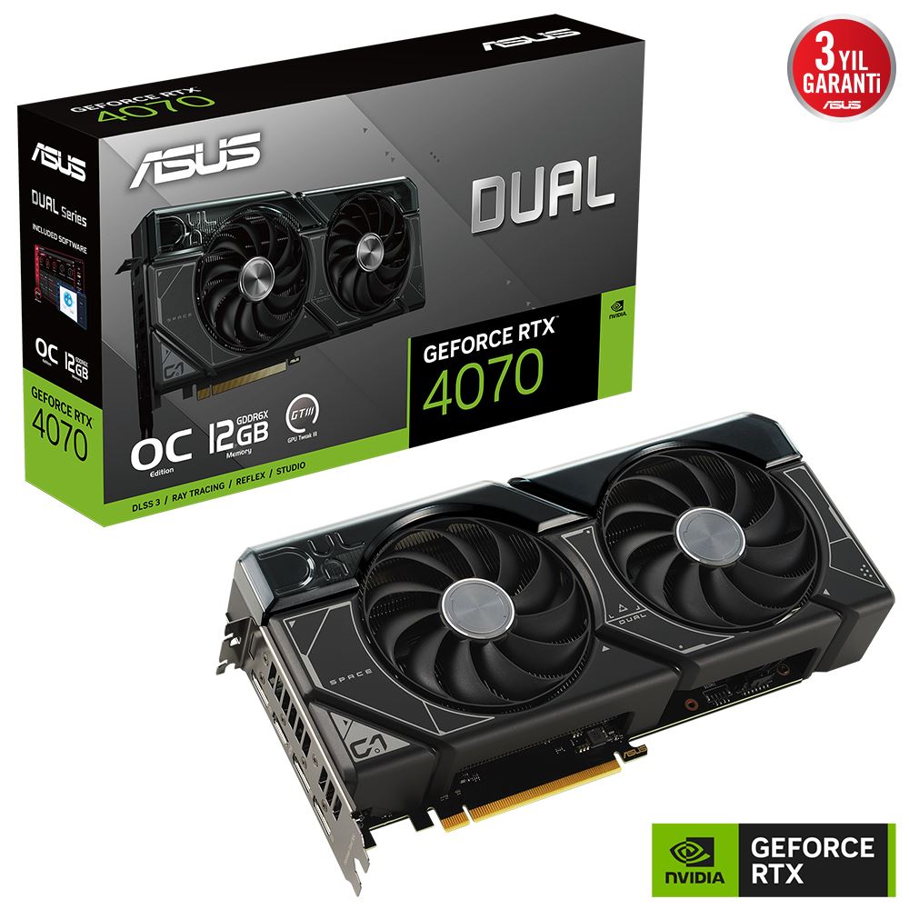 Asus Vga Dual-Rtx4070-O12g-Nvıdıa-Geforce-Rtx 4070-12gb Gddr6x-192bit-2550mhz-Oc-Hdmı-3xdp-Dlss3 Ekran Kartı