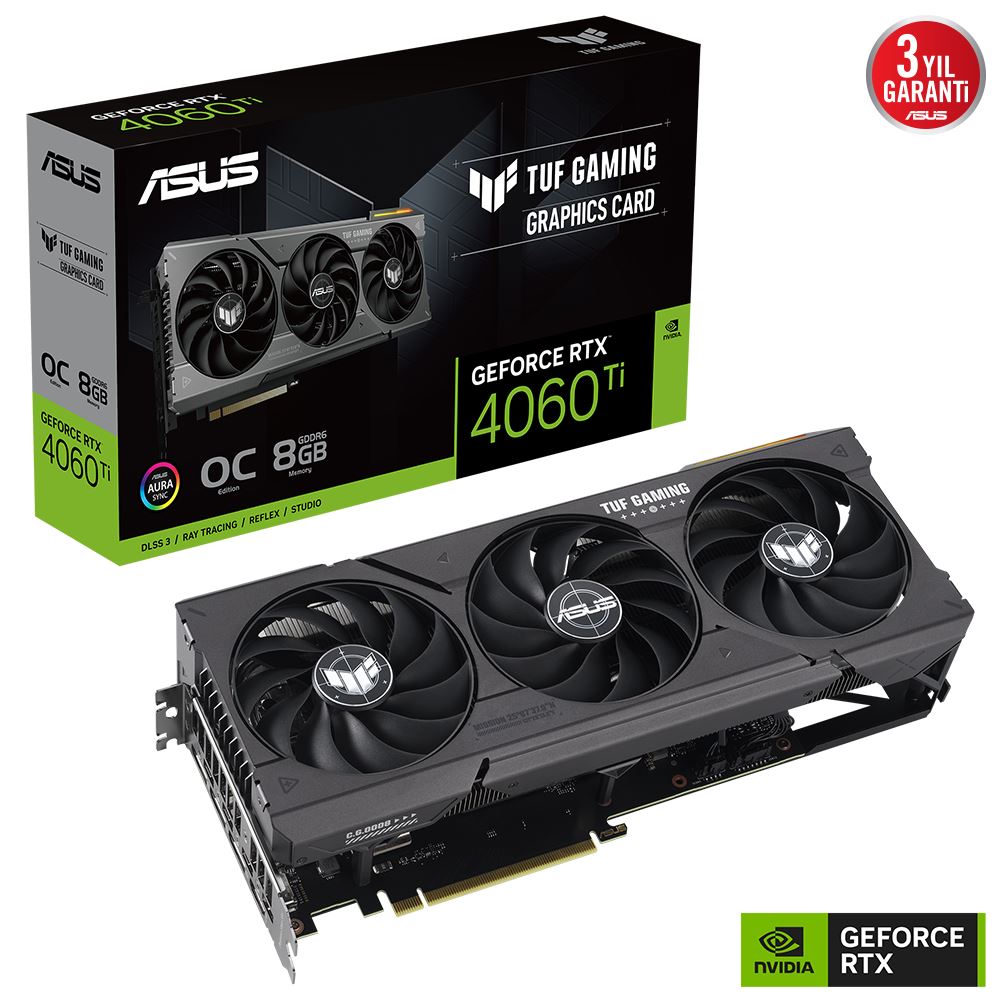 Asus Geforce Rtx 4060 Tı Tuf Rtx4060tı O8g Gamıng 8gb Gddr6 128bit  Oc Hdmı 3xdp Rgb Dlss3 Ekran Kartı
