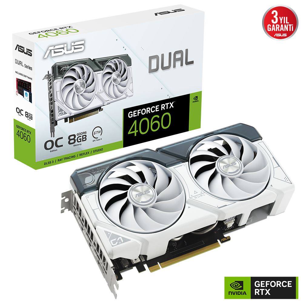 Asus Vga Dual-Rtx4060-O8g-Whıte-Nvıdıa-Geforce-Rtx 4060-8gb Gddr6-128bit-2535mhz-Oc-Hdmı-3xdp-Dlss3 Ekran Kartı