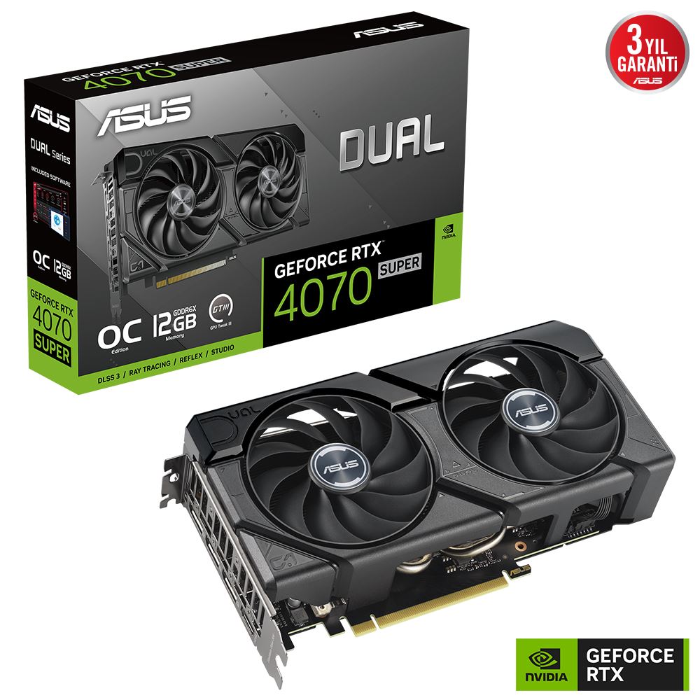 Asus Vga Dual-Rtx4070s-O12g-Evo-Nvıdıa-Geforce-Rtx 4070 Super-12gb Gddr6x-192bit-2550mhz-Oc-Hdmı-3xdp-Dlss3 Ekran Kartı