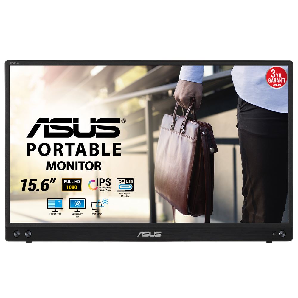 Asus Zenscreen Mb16acv 15.6 Ips 1920x1080 5ms 60hz 250cd Usb-C 3yıl Mat Ekran  Usb-C To A Adaptor  Düşük Mavi Işık  Antıbakteriyal Kaplama  Taşınabilir Usb Monıtor
