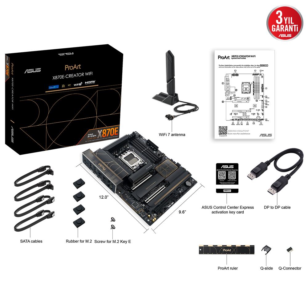 Asus Proart X870e-creator Wıfı Ddr5 8000mt/s 1xhdmı Type-c 4xm.2 Atx Am5 (amd Am5 9000/8000/7000 Serileri İle Uyumlu)