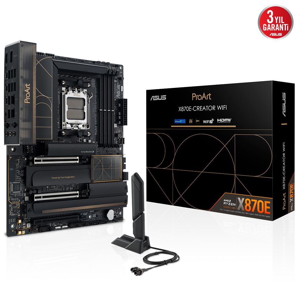 Asus Proart X870e-creator Wıfı Ddr5 8000mt/s 1xhdmı Type-c 4xm.2 Atx Am5 (amd Am5 9000/8000/7000 Serileri İle Uyumlu)