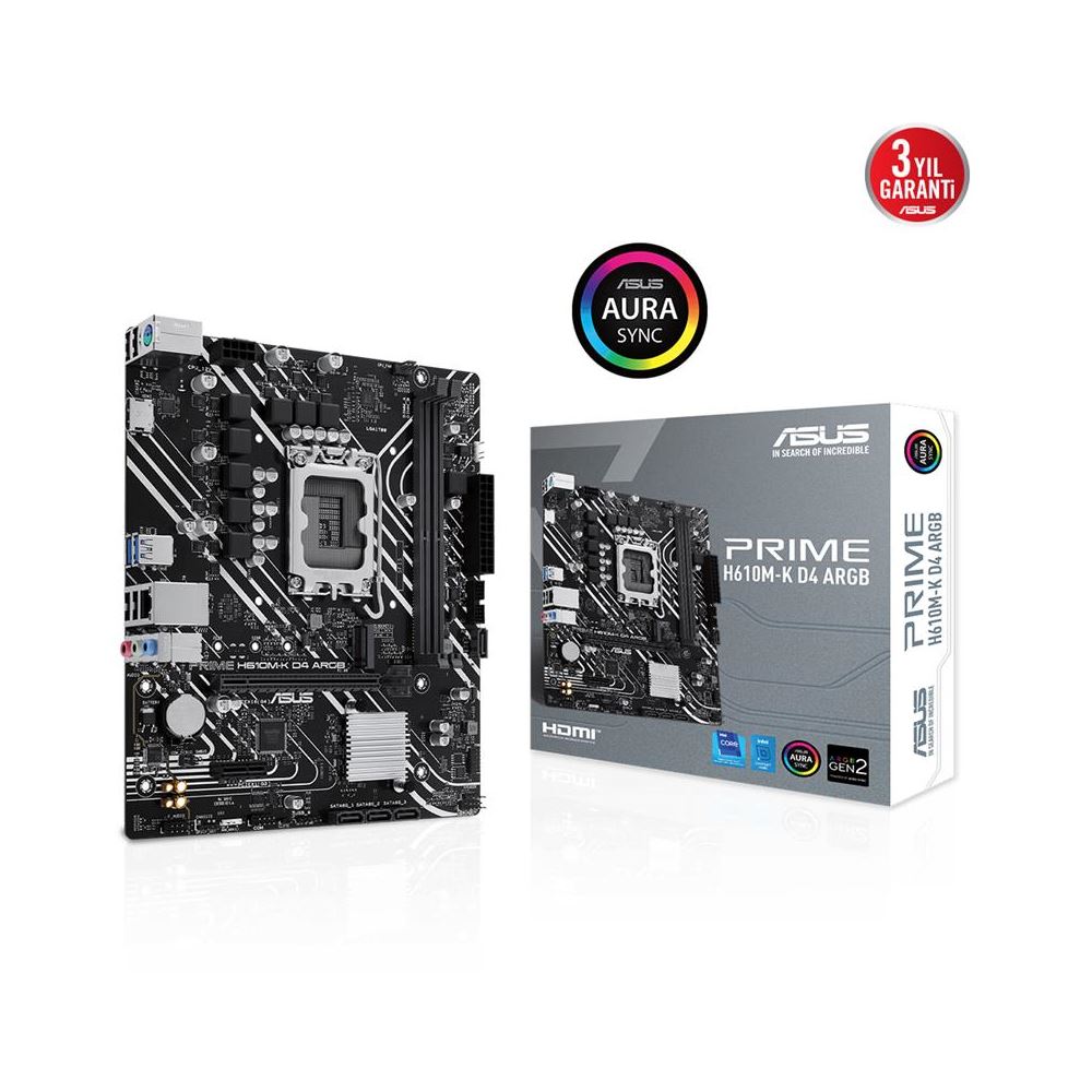 Asus Prıme H610m-k D4 Argb Ddr4 3200mhz 1xhdmı 1xm.2 Usb 3.2 Matx 1700p (12. / 13. Ve 14. Nesil İşlemci Uyumlu)