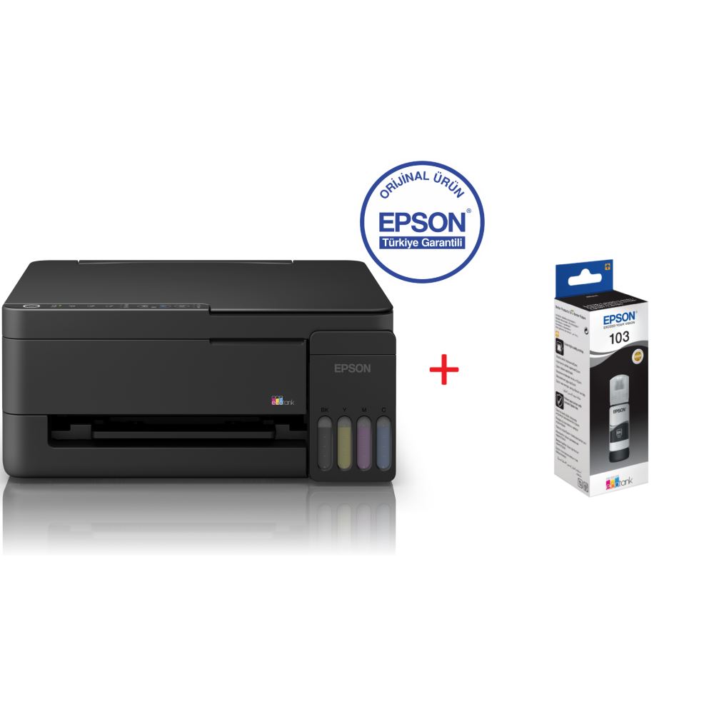 Epson EcoTank L3350 Wi-Fi + Tarayıcı + Fotokopi Renkli Çok Fonksiyonlu Tanklı Yazıcı C11CL62413 + Orjinal Siyah Mürekkep  Hediyeli