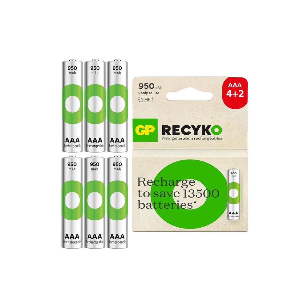 Gp Batteries Recyko 950mah Aaa İnce Kalem 6 Adet Ni-mh Şarjlı Pil 1.2 Volt