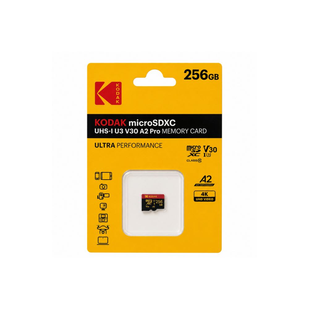 Kodak 256GB Micro SD Hafıza Kartı UHS-I U3 V30PRO 205EKMSDM256GXC30F
