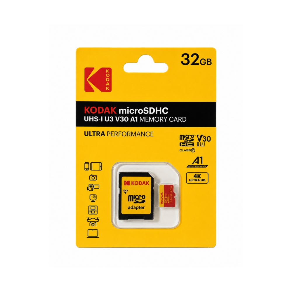 Kodak 32GB Micro SD Hafıza Kartı UHS-I C10 U1 V10  Kart + Adaptör (Kırmızı) 205EKMSDM32GHC10F-RED