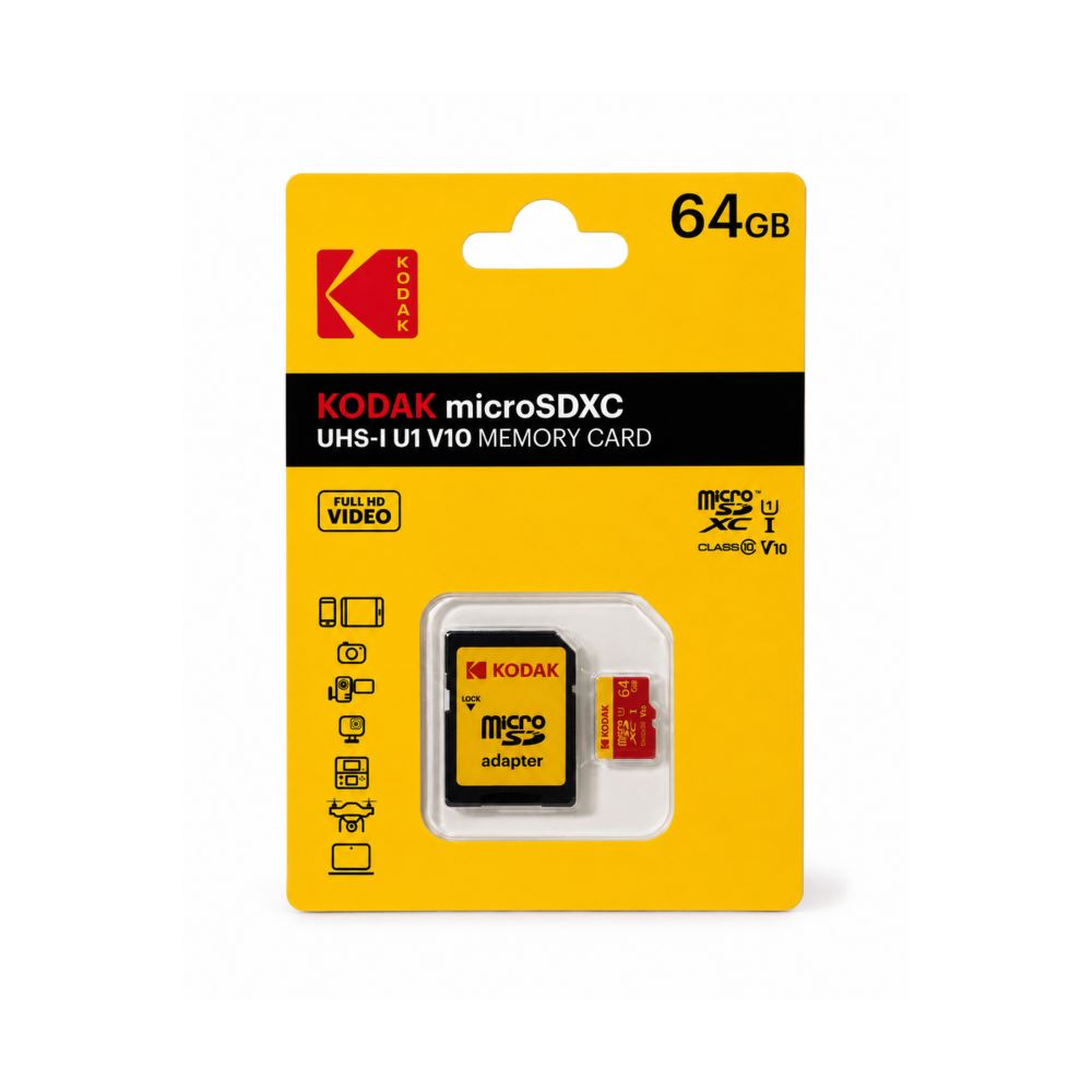 Kodak 64GB Micro SD Hafıza Kartı UHS-I C10 U1 V10 Kart + Adaptör (Kırmızı) 205EKMSDM64GXC10F-RED