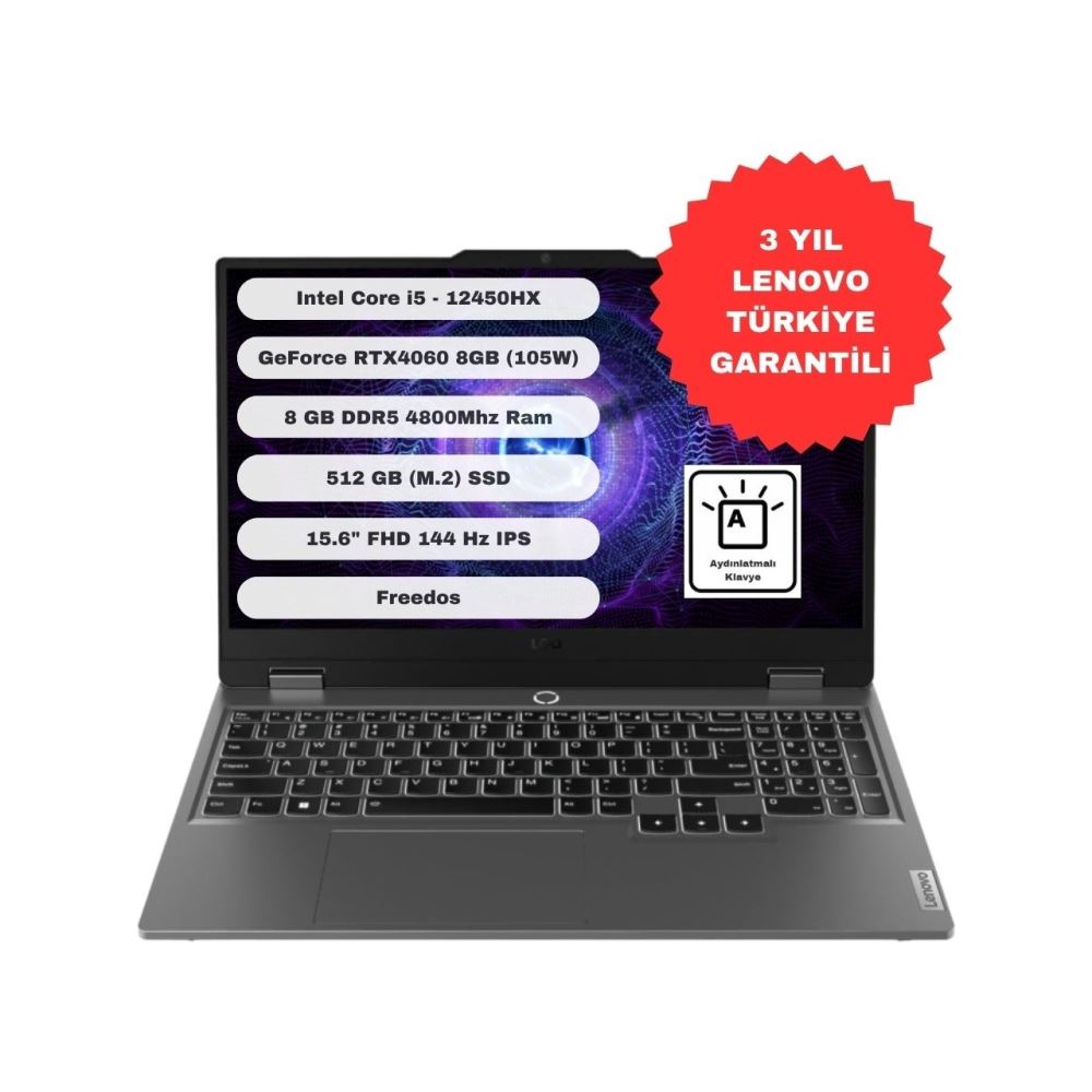 Lenovo LOQ 15IAX9 83GS00PGTR i5-12450HX 8 GB 512 GB SSD RTX4060 15.6" Full HD Gaming Laptop