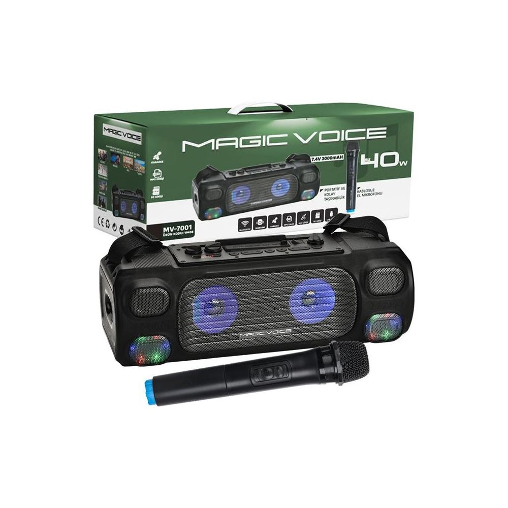 Magicvoice Mv-7001 Vhf El Mikrofonlu USB-sd-bluetooth işikli 40 W Taşınabilir Şarjli Seyyar Anfi