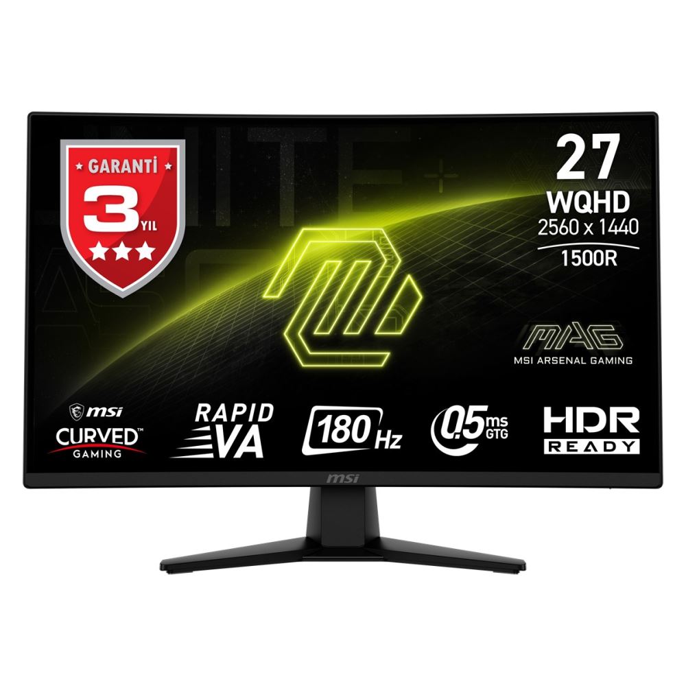 Msı 27 Mag 274cqf 2560x1440 (Wqhd)  Curve 1500r Rapıd Va 180hz 0.5ms (Gtg) Adaptıve-Sync  Sıyah Gamıng Monıtor