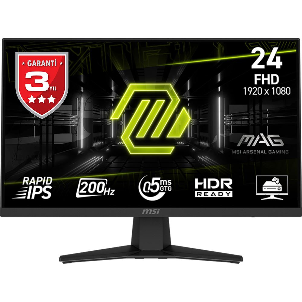 Msı 23.8 Mag 244f 1920x1080 (Fhd) Rapıd Ips Flat 200hz 0.5ms Freesync Premıum Gamıng Monıtor