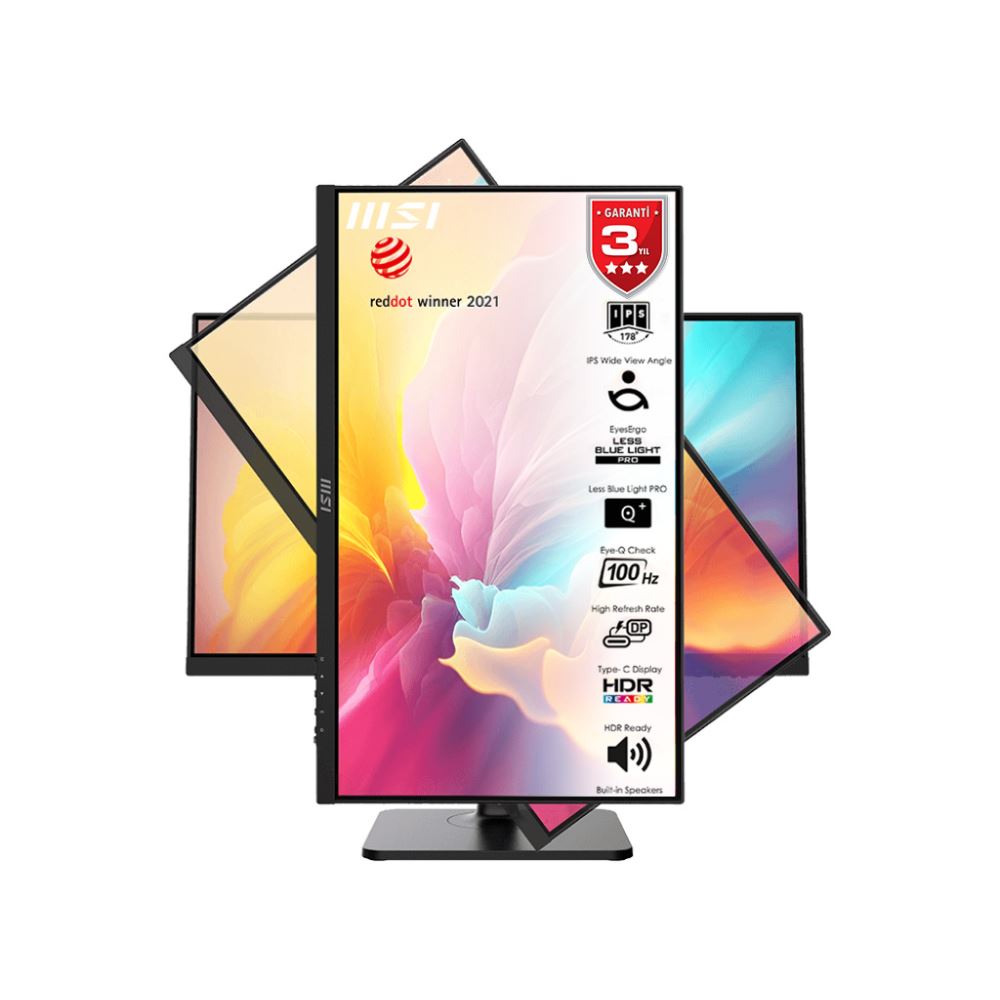 Msı 23.8 Modern Md2412p 1920x1080 (Fhd) 16:9 Flat Ips 100hz 1ms Adaptıve-Sync Pıvot Type-C Monıtor