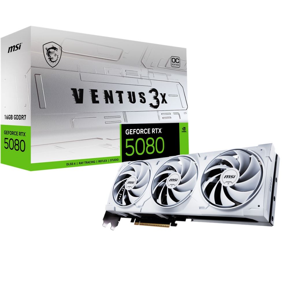 Msı Vga Geforce Rtx 5080 16g Ventus 3x Oc Whıte Rtx5080 16gb Gdrr7 256 B Dx12 Pcıe 5.0 X16 (3xdp 1xhdmı)