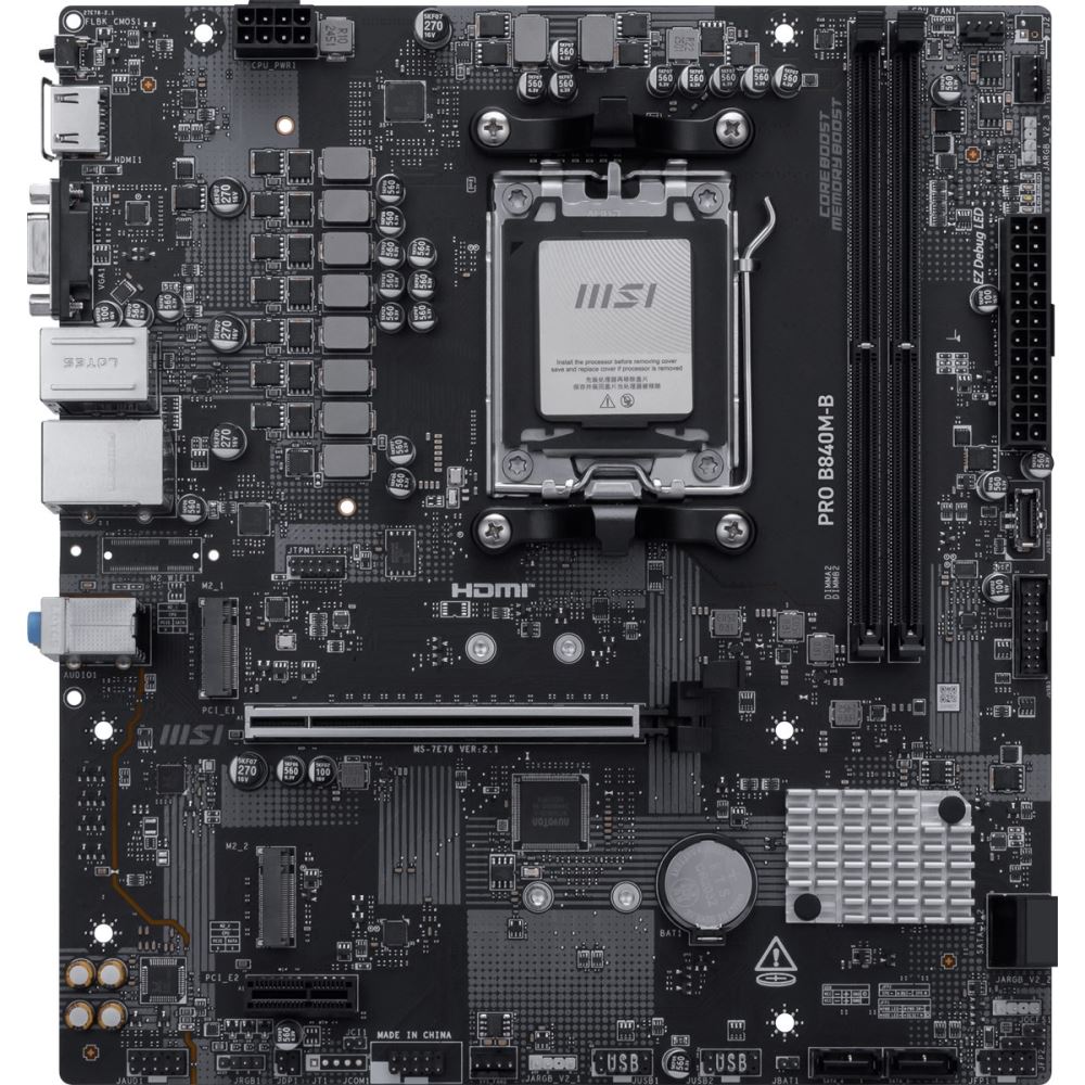 Msı Pro B840m-B Am5 Ddr5 8000mhz(Oc) Hdmı ,Vga,2x M.2 Usb 5 Gbs 2.5g Lan Matx