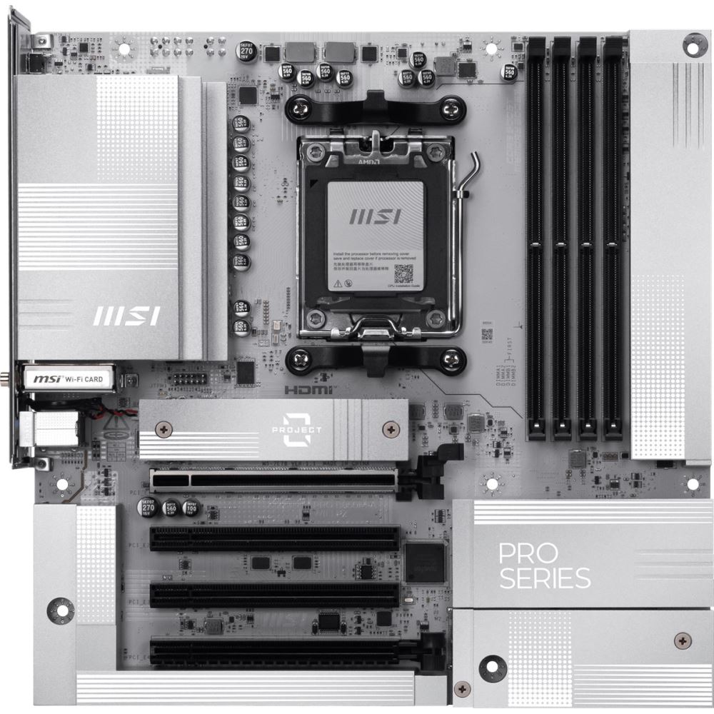 Msı Mb Pro B850m-A Wıfı Pz Am5 Ddr5 8200mhz(Oc) 4x Pcı-E X16 Hdmı Dp 2x M.2 Usb 10gbs 5g Lan Wı-Fı 7 Matx