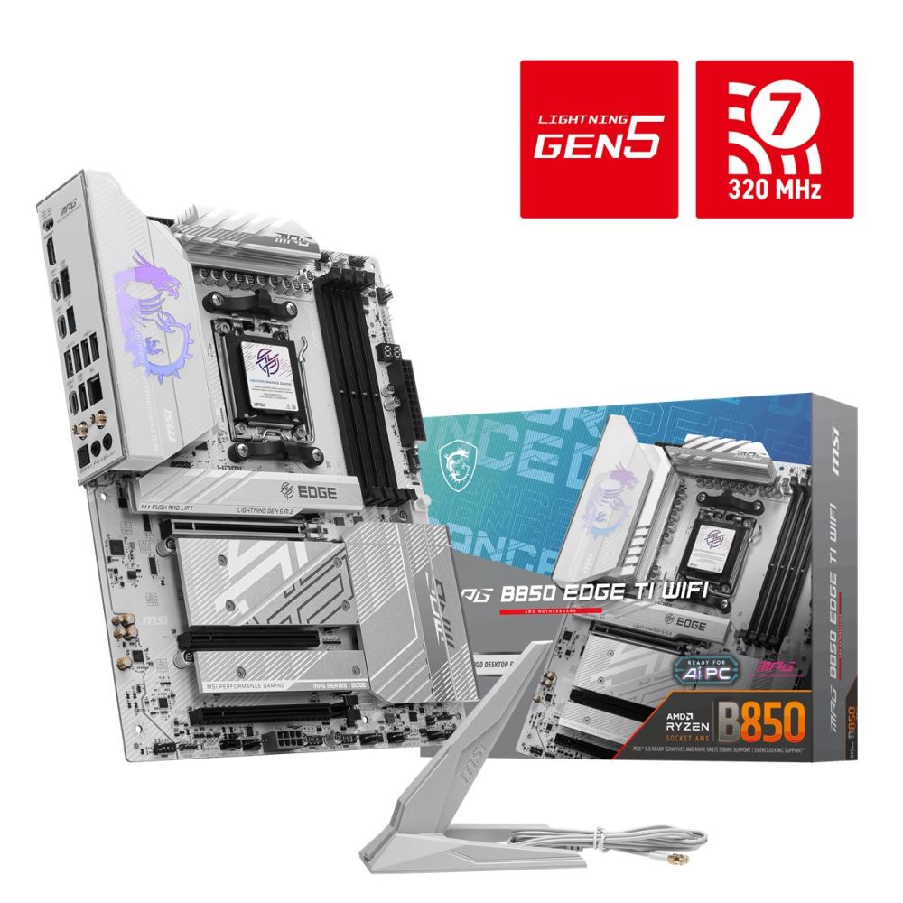 Msı Mb Mpg B850 Edge Tı Wıfı Am5 Ddr5 8400mhz(Oc) Hdmı 4x M.2 Usb 10gbs 5g Lan Wı-Fı 7 Atx