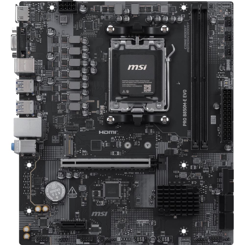 Msı Mb Pro B850m-E Evo Am5 Ddr5 8200mhz(Oc) Hdmı Vga M.2 Usb 5gbs 2.5g Lan Matx