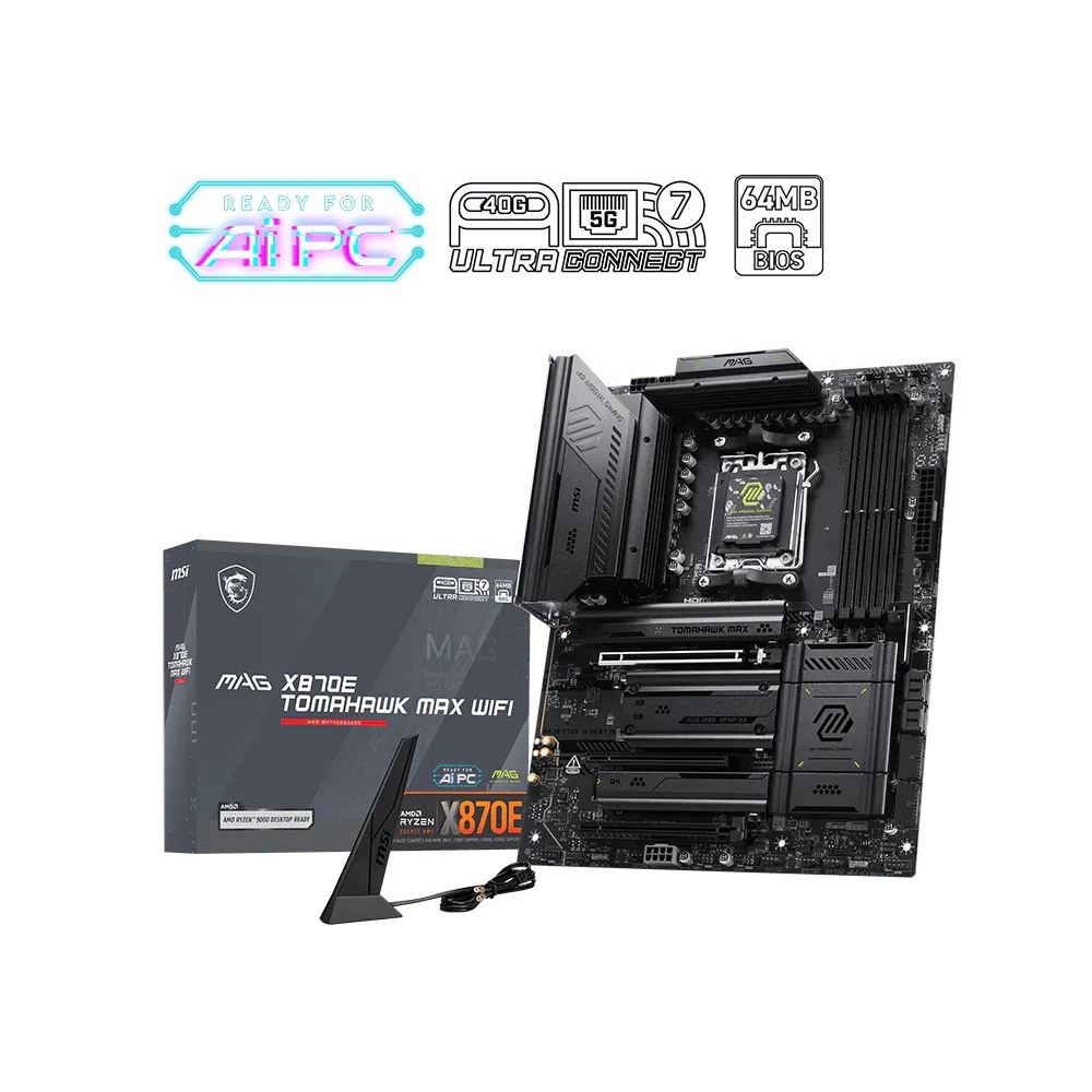 Msı Mb Mag X870e Tomahawk Max Wıfı Am5 Ddr5 8400mhz(Oc) Usb4 4x M.2 Hdmı  2x Type-C Dp 5g Lan Wıfı 7 Rgb Atx