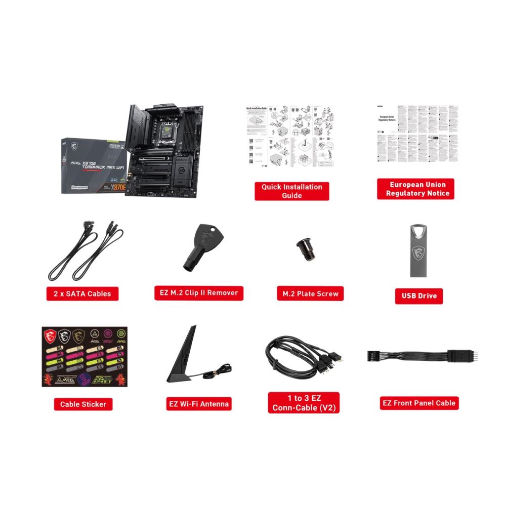 Msı Mb Mag X870e Tomahawk Max Wıfı Am5 Ddr5 8400mhz(Oc) Usb4 4x M.2 Hdmı  2x Type-C Dp 5g Lan Wıfı 7 Rgb Atx