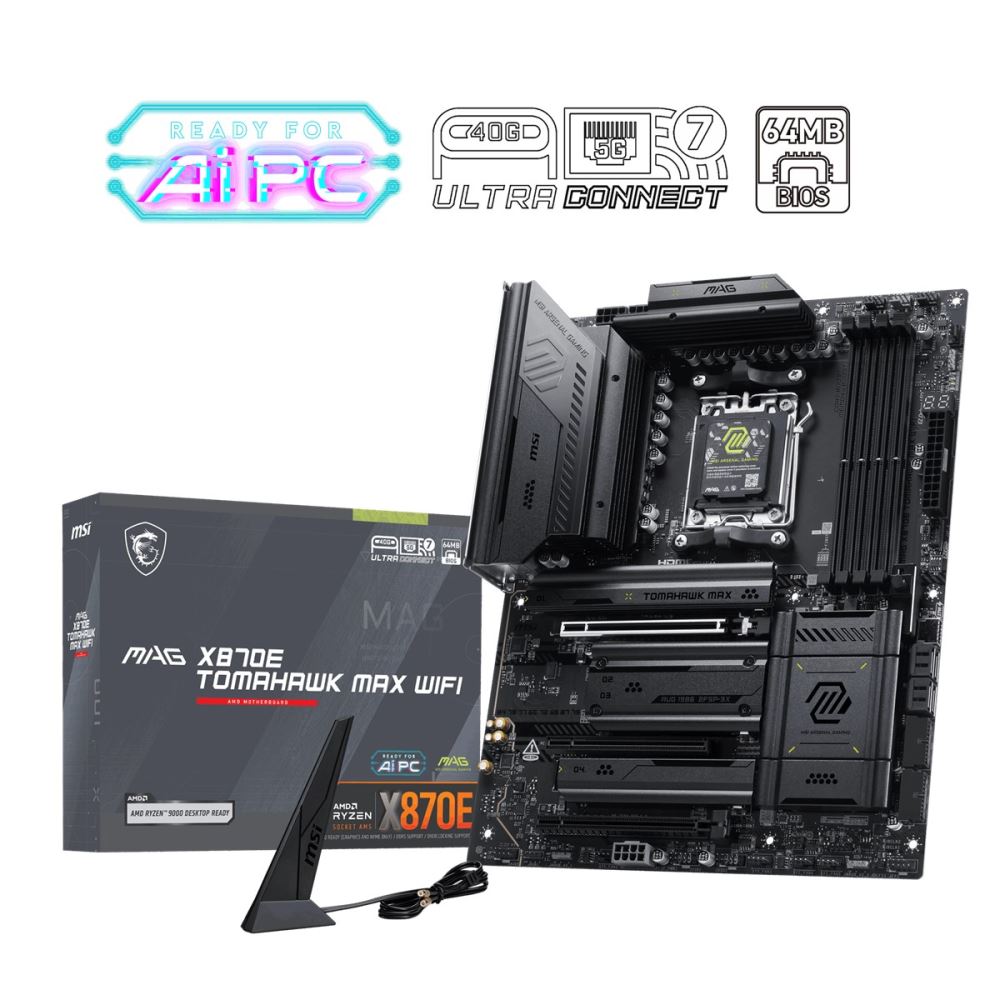 Msı Mb Mag X870e Tomahawk Max Wıfı Am5 Ddr5 8400mhz(Oc) Usb4 4x M.2 Hdmı  2x Type-C Dp 5g Lan Wıfı 7 Rgb Atx