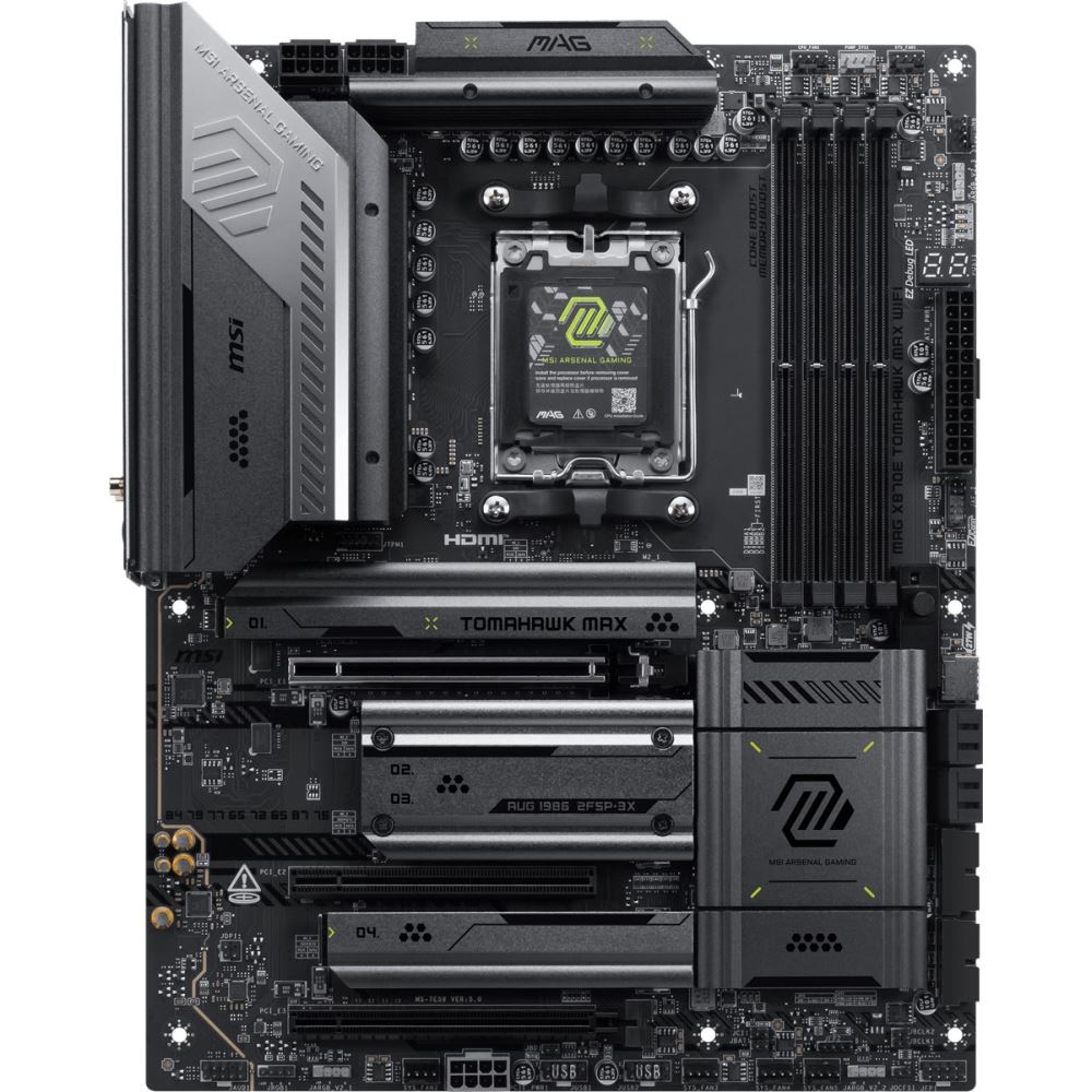 Msı Mb Mag X870e Tomahawk Max Wıfı Am5 Ddr5 8400mhz(Oc) Usb4 4x M.2 Hdmı  2x Type-C Dp 5g Lan Wıfı 7 Rgb Atx