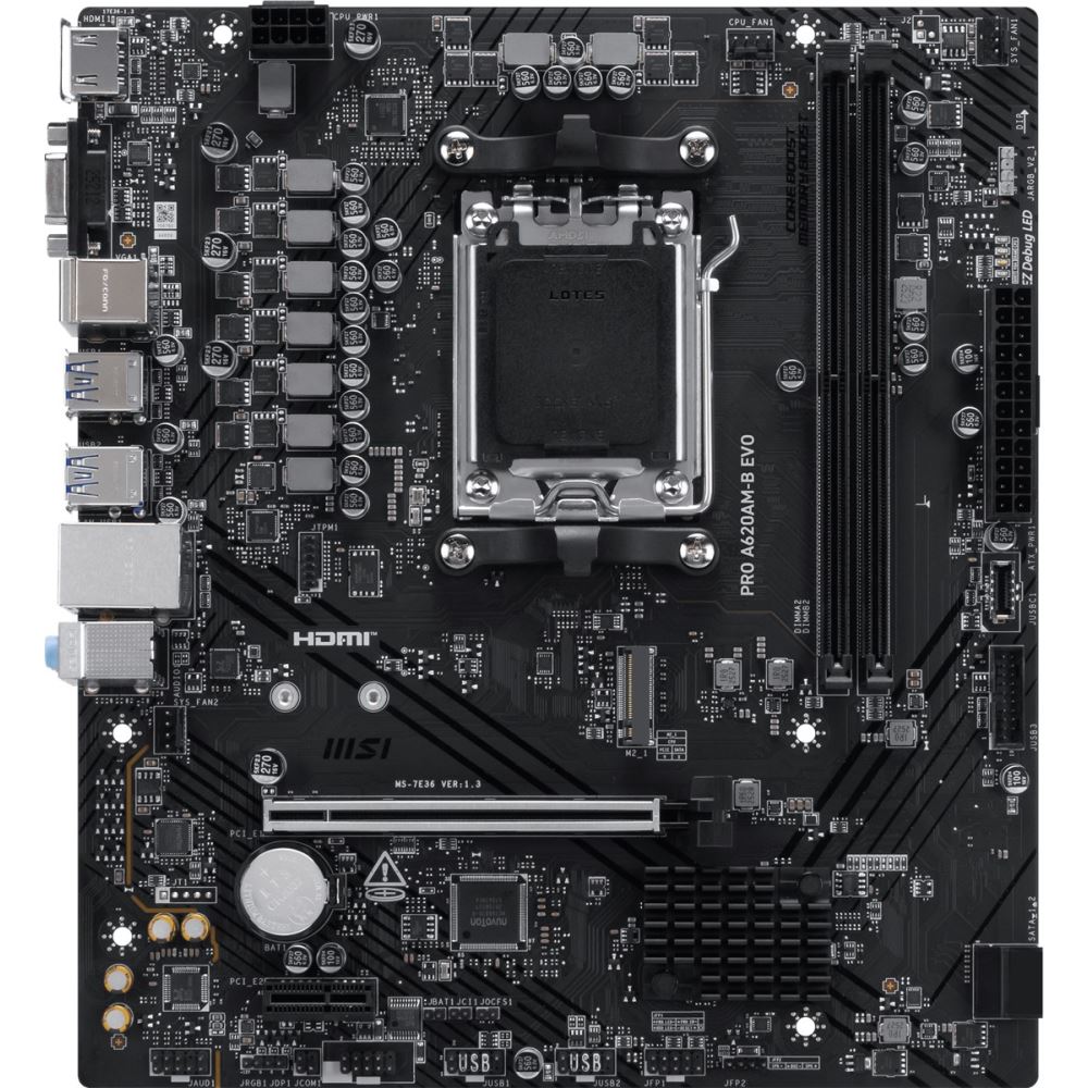 Msı Mb Pro A620am-B Evo Am5 Ddr5 6800mhz(Oc) Argb Hdmı Vga M.2 Usb3.2 Jargb_v2 Matx