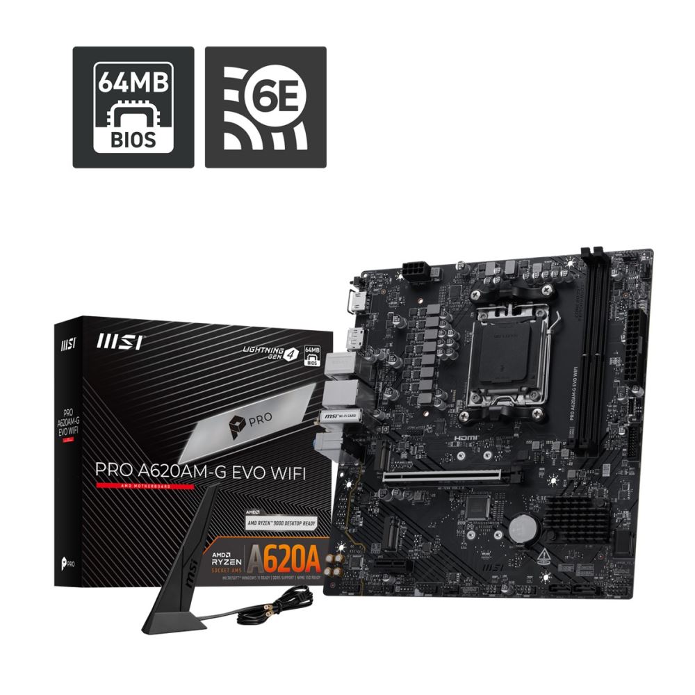 Msı Pro A620am-G Evo Wıfı Am5 Ddr5 7200mhz(Oc) Argb Hdmı Vga 2xm.2 Usb 5 Gbps 2.5g Lan Wıfı 6e  Matx