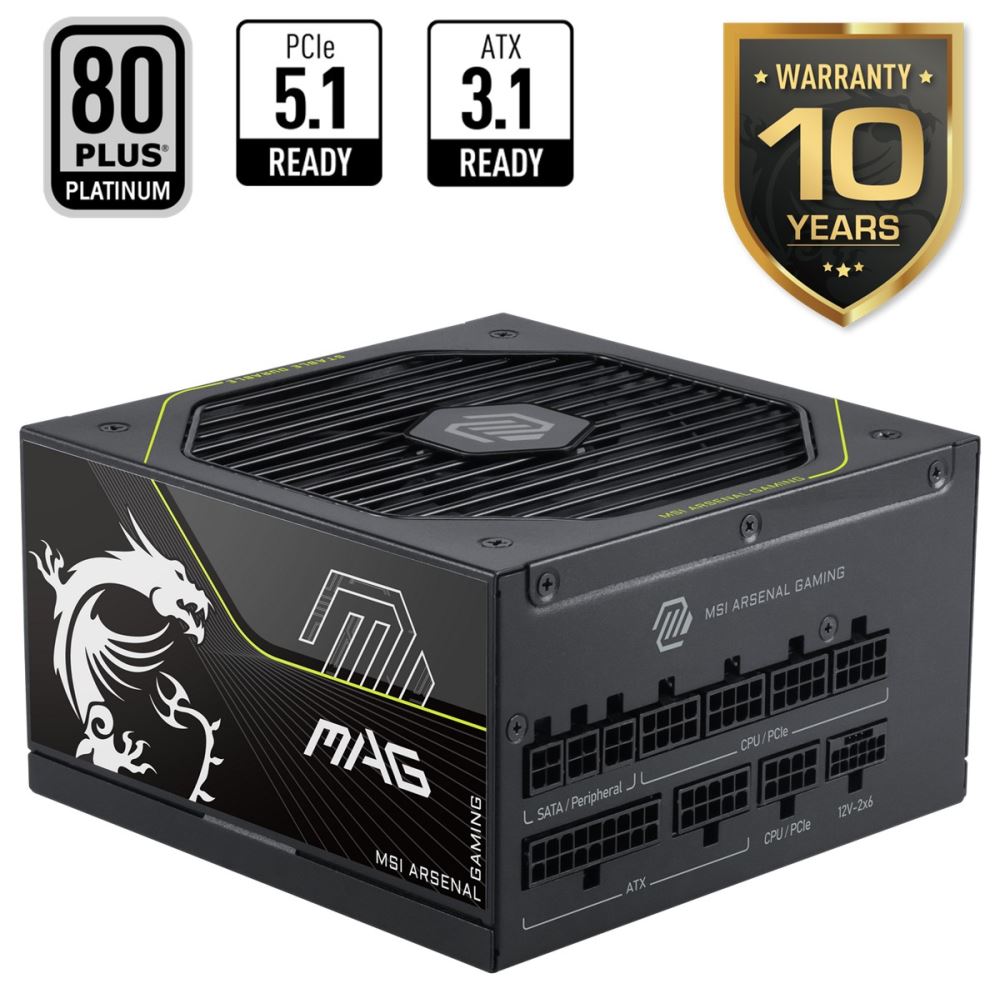 Msı Psu Mag A1200pls Pcıe5 1200w 80+ Platınıum Atx 3.1 Pcıe 5.1 12v-2x6  Power Supply