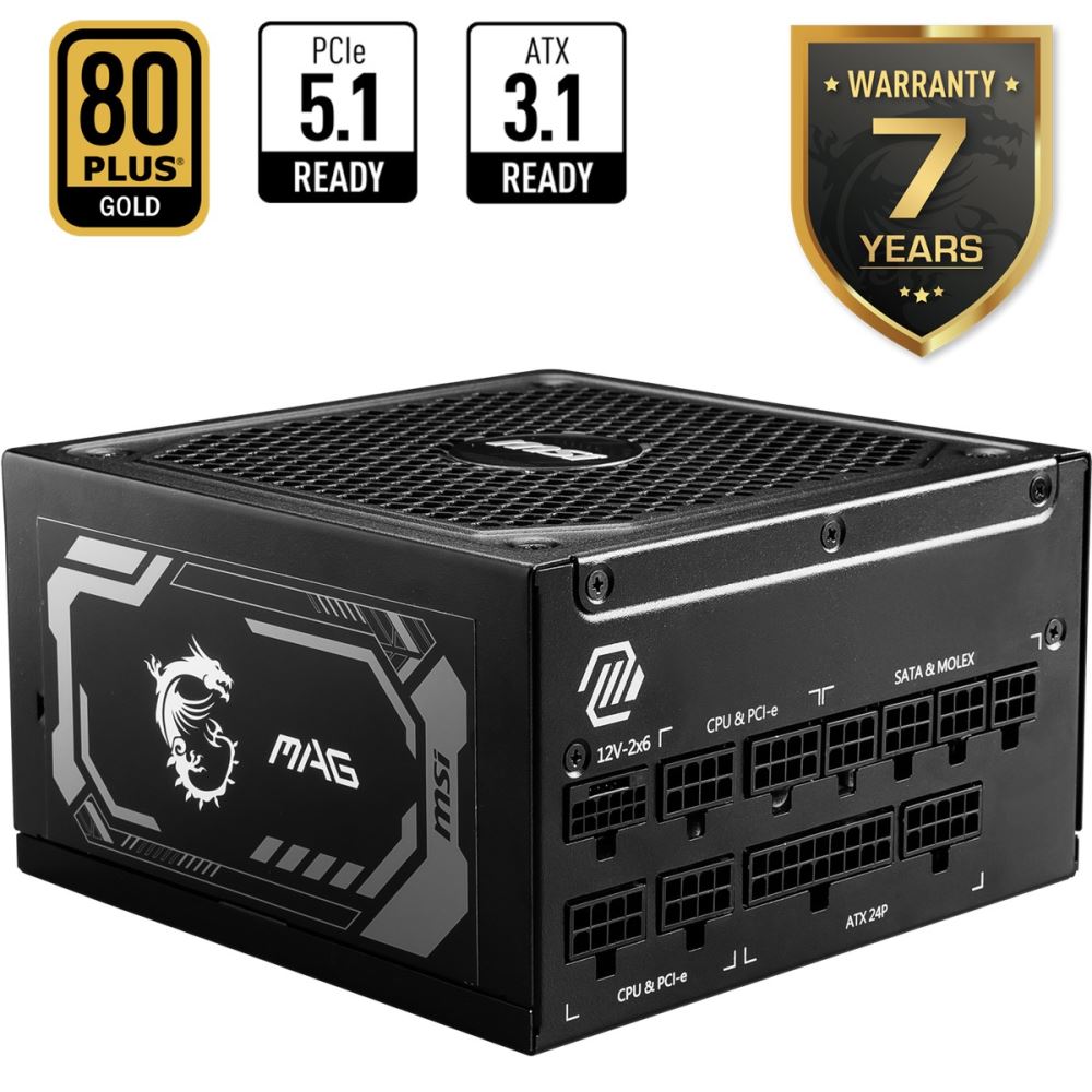 Msı Psu Mag A1000gl Pcıe5 Iı 1000w 80+ Gold Atx 3.1 Pcıe 5.1  Power Supply