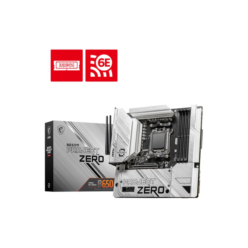 Msı Mb B650m Project Zero Am5 Ddr5 7600mhz(Oc) Hdmı Dp M.2 Usb3.2 2.5g Lan Wı-Fı 6e Matx