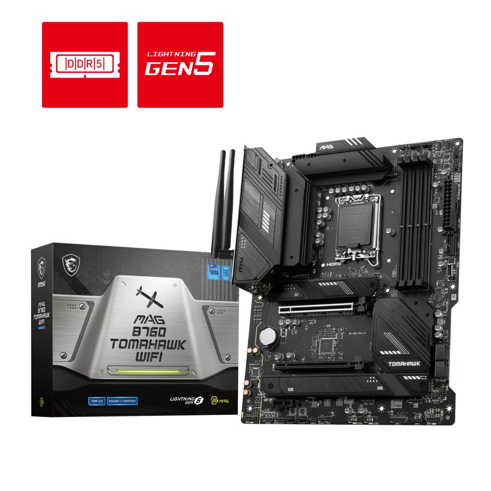 Msı Mag B760 Tomahawk Wıfı Soket 1700 Ddr5 7000(Oc) Pcı-E Gen5 M.2 Usb3.2 Hdmıdp 1x 2.5g Lan  Wı-Fı 6e Atx