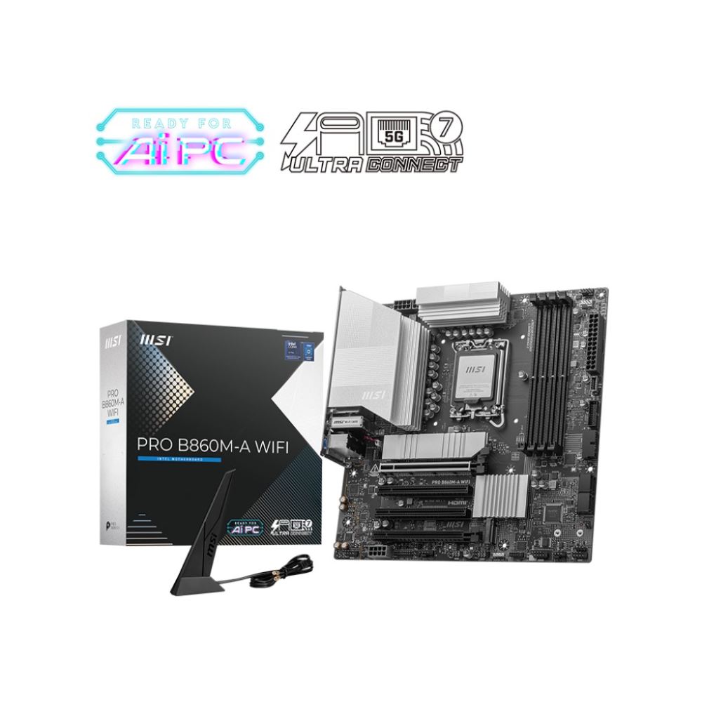 Msı Mb Pro B860m-A Wıfı Soket 1851 Ddr5 8600mhz(Oc)  3xm.2 1x Tb4 Hdmı Dısplay 5g Lan Wıfı 7 Matx