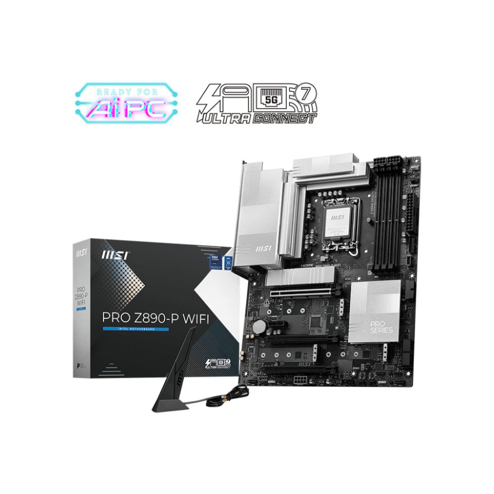 Msı Mb Pro Z890-P Wıfı Soket 1851 Ddr5 9200mhz(Oc) Usb 20gbps 4xm.2 1xtb4 Hdmı Dısplay 5g Lan Wıfı 7 Atx