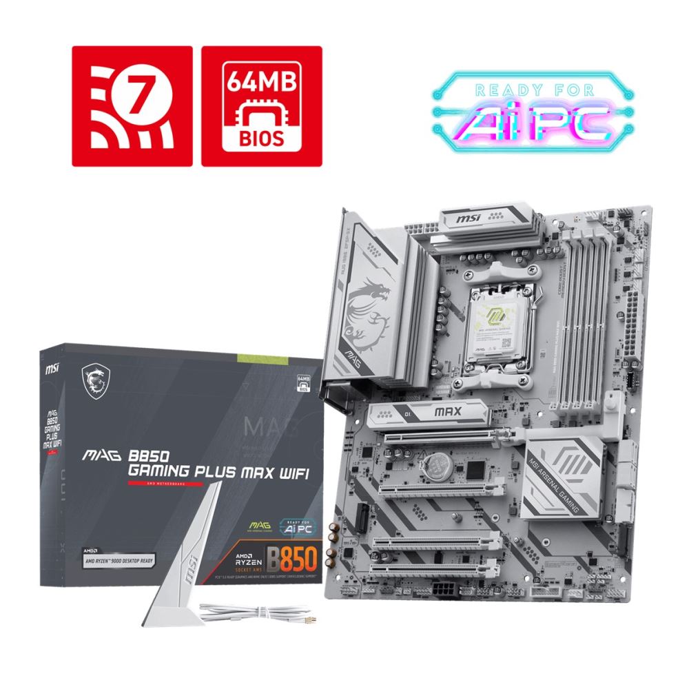 Msı Mb Mag B850 Gamıng Plus Max Wıfı Am5 Ddr5 8200mhz(Oc) Dp 3x M.2 Usb 10gbs 5g Lan Wı-Fı 7 Atx