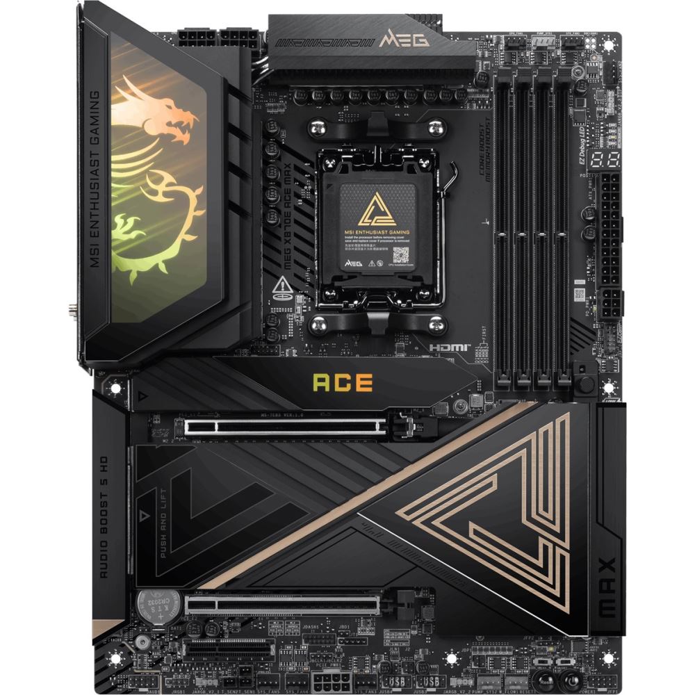 Msı Mb Meg X870e Ace Max Am5 Ddr5 8400mhz(Oc)Usb 40gbps 5x M.2 Hdmı 2x Type-C Dp 10g Lan 5g Lan Wıfı 7 Rgb Atx