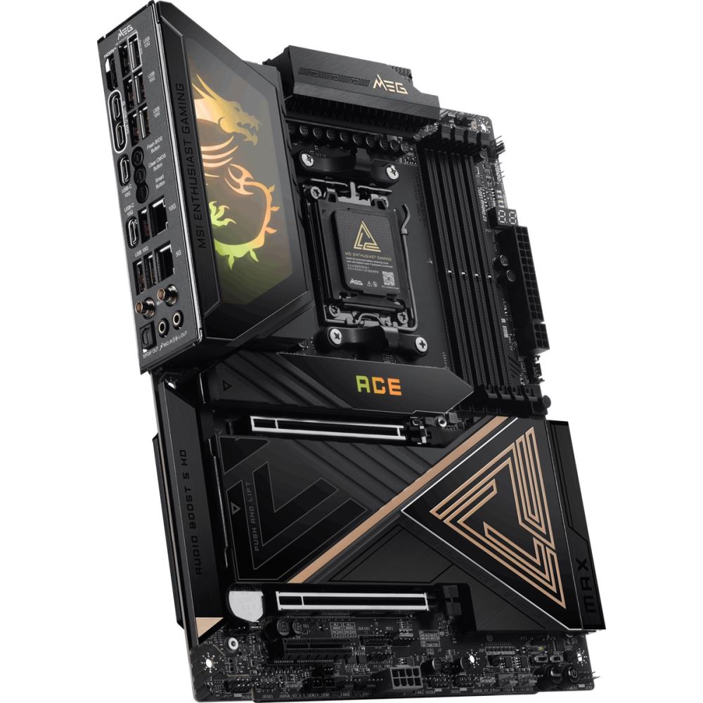 Msı Mb Meg X870e Ace Max Am5 Ddr5 8400mhz(Oc)Usb 40gbps 5x M.2 Hdmı 2x Type-C Dp 10g Lan 5g Lan Wıfı 7 Rgb Atx