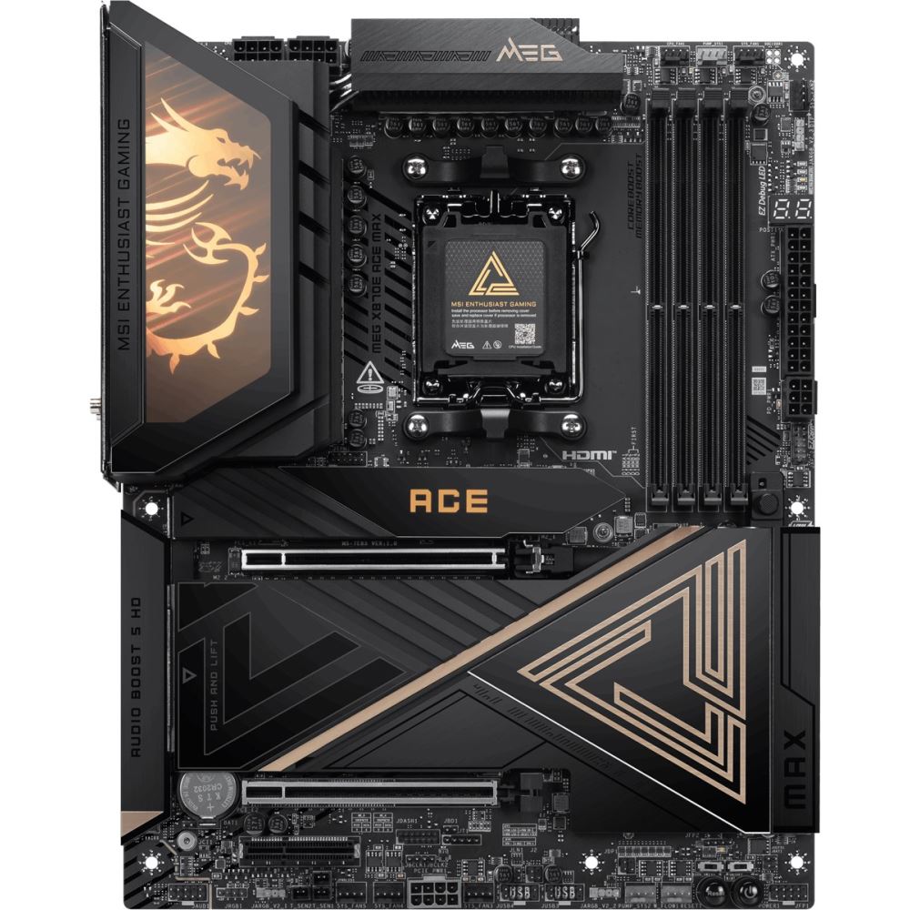 Msı Mb Meg X870e Ace Max Am5 Ddr5 8400mhz(Oc)Usb 40gbps 5x M.2 Hdmı 2x Type-C Dp 10g Lan 5g Lan Wıfı 7 Rgb Atx