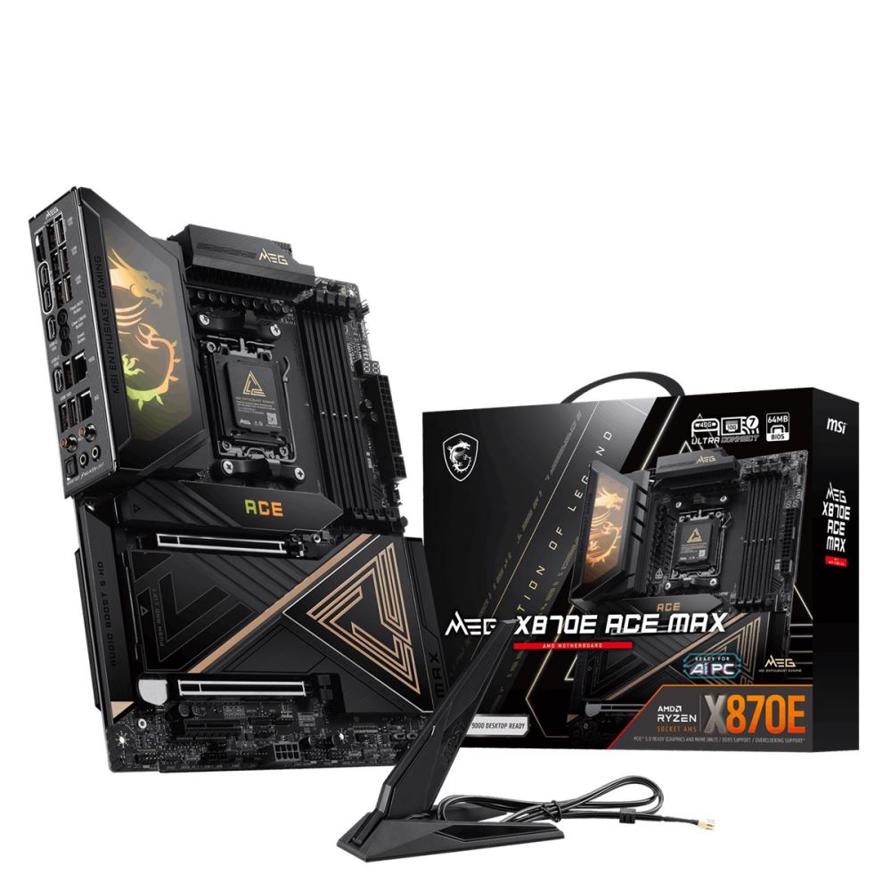 Msı Mb Meg X870e Ace Max Am5 Ddr5 8400mhz(Oc)Usb 40gbps 5x M.2 Hdmı 2x Type-C Dp 10g Lan 5g Lan Wıfı 7 Rgb Atx