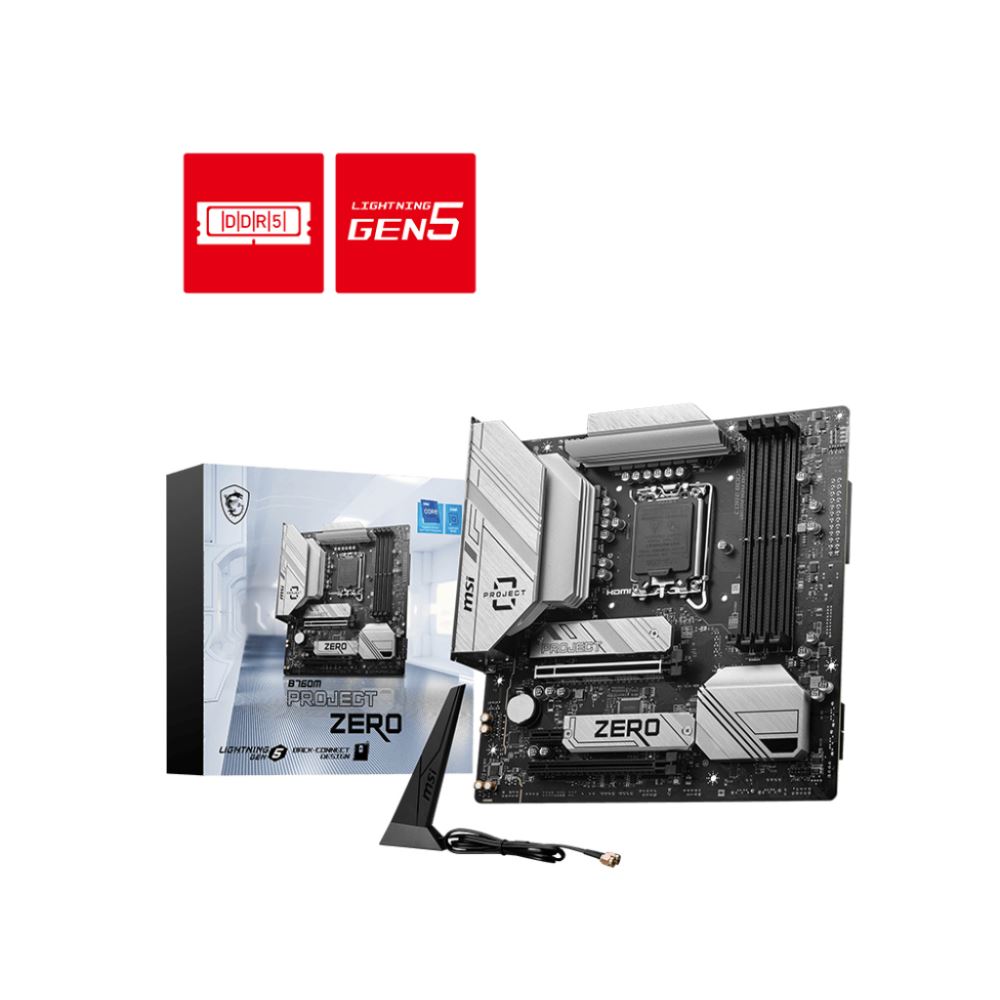 Msı Mb B760m Project Zero Soket 1700 Ddr5 7800(Oc) Pcı-E ,M.2 Usb3.2 Hdmı,Dp 1x 2.5g Lan Wı-Fı 6e Matx