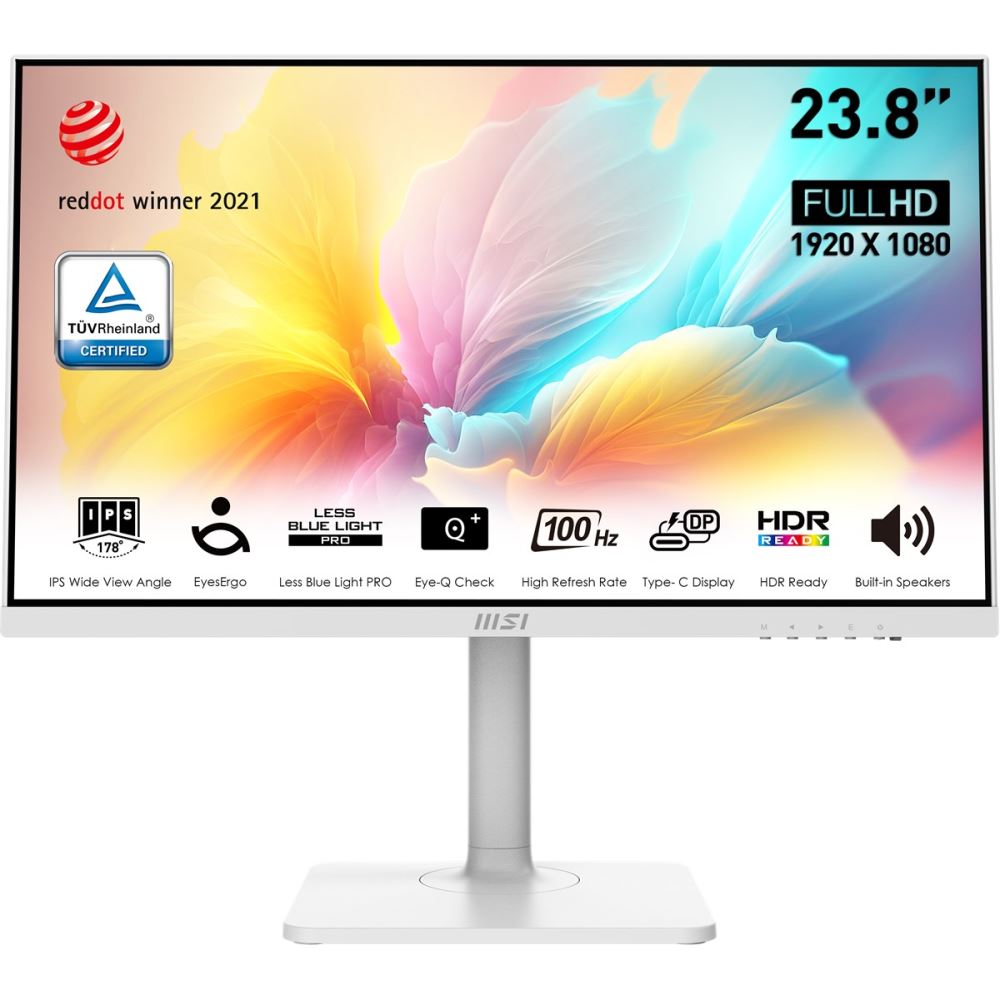 Msı 23.8 Modern Md2412pw 1920x1080 (Fhd) 16:9 Flat Ips 100hz 1ms Adaptıve-Sync Pıvot Beyaz Type-C Monıtor