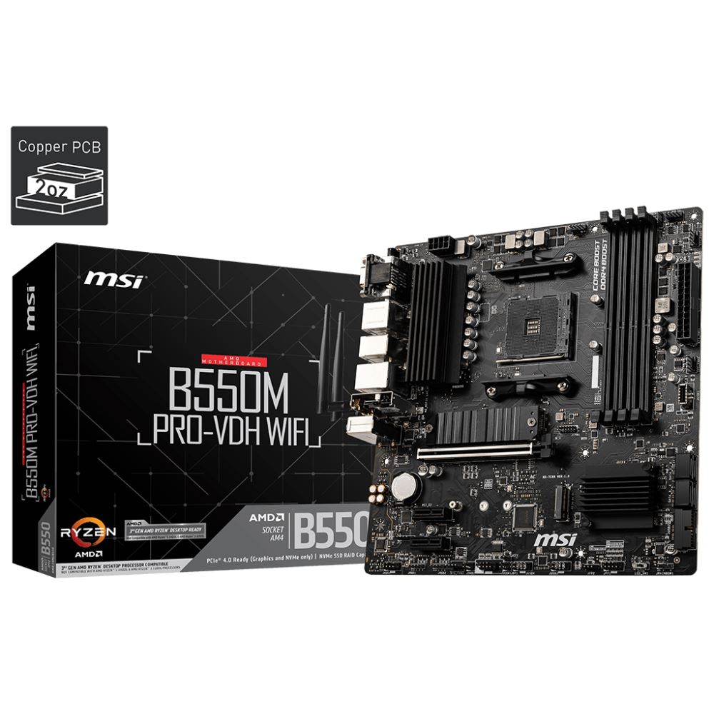 Msı B550m Pro-vdh Wıfı Ddr4 4400mhz 1xvga 1xhdmı 1xdp 2xm.2 Usb 3.2 Matx Am4 (amd 5000 Ve 3000 Serisi İşlemci Uyumlu)