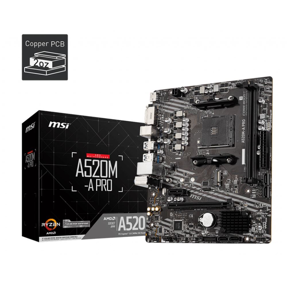 Msı A520m-a Pro Ddr4 4600mhz 1xhdmı 1xdvı 1xm.2 Usb 3.2 Matx Am4 (amd Am4 5000/4000 /3000 Serisi İle Uyumlu)